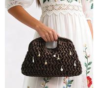 Peach Accessories Straw Summer Tote Bag With Starfish And Pearl Charms In Brown Brown