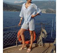 Peach Accessories Terracotta Dreams Crochet 2 Piece Shirt And Shorts Set In Blue Blue