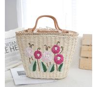 Peach Accessories Tropical Vacation Floral Straw Bag In Beige Beige