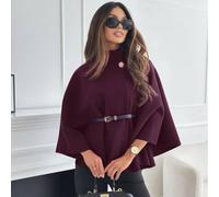PEACH ACCESSORIES Women's Belted Light Cape Sleeve Coat in Burgundy
