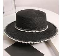 PEACH ACCESSORIES Women's Boater Straw Summer Hat with Pearl Trim in Black PEACH ACCESSORIES Black One Size