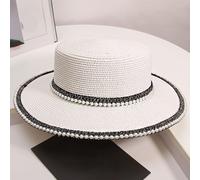 PEACH ACCESSORIES Women's Boater Straw Summer Hat with Pearl Trim in White PEACH ACCESSORIES White One Size