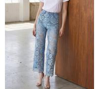 PEACH ACCESSORIES Women's Camilla Floral Lace Illusion Denim Trousers in Blue