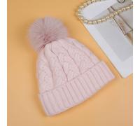 PEACH ACCESSORIES Women's Chunky Knit Pompom Hat in Baby Pink