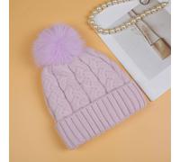 PEACH ACCESSORIES Women's Chunky Knit Pompom Hat in Lilac