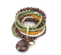 PEACH ACCESSORIES Women's Earthy Wood Beads & Stone Charms Bracelet PEACH ACCESSORIES Multicolor One Size
