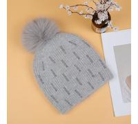 PEACH ACCESSORIES Women's Pearls Details Knit Pompom Hat in Silver PEACH ACCESSORIES Silver One Size