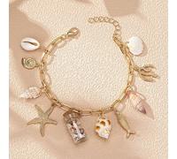 PEACH ACCESSORIES Women's Sea Glass & Shell Charm Bracelet in Gold PEACH ACCESSORIES Gold One Size