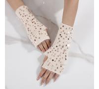 PEACH ACCESSORIES Women's Sequin Fingerless Winter Gloves in Beige PEACH ACCESSORIES Beige One Size