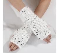 PEACH ACCESSORIES Women's Sequin Fingerless Winter Gloves in Ivory PEACH ACCESSORIES Ivory One Size