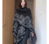 PEACH ACCESSORIES Women's Sleeveless Vintage-Inspired Baroque Print Shawl in Black