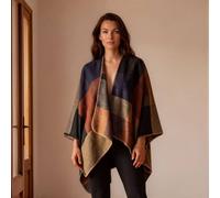 PEACH ACCESSORIES Women's Soft Knit Color-Block Poncho Cape in Orange