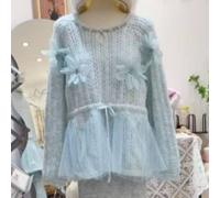 PEACH ACCESSORIES Women's Soft Ruffle Knit Sweater with Drawstring Waist in Baby Blue PEACH ACCESSORIES Baby Blue One Size