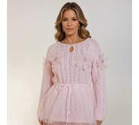 PEACH ACCESSORIES Women's Soft Ruffle Knit Sweater with Drawstring Waist in Baby Pink