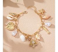 PEACH ACCESSORIES Women's Starfish Glass Bottle & Shell Charm Gold Bracelet PEACH ACCESSORIES Gold One Size