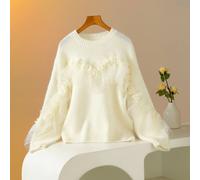PEACH ACCESSORIES Women's Textured Knit Jumper with Sheer Ruffle in Cream