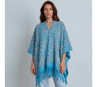 Peach Accessories Zigzag Poncho Cape Wrap With Fringe In Blue Blue
