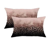 Peach and Black Leopard Print Throw Pillow Covers Set of 2, Glitter Ombre Decorative Cushion Cases for Home Living Room Bedroom Decor 20x12 Inch