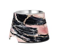 Peach and Black Marble Texture Pets Water&Food Bowls Elevated Stainless Steel Pets Bowl Stand for Loving Pet Slow Down Eating