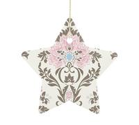 Peach and Brown Pattern Ceramic Christmas Star Ornaments - 2.7 Inch Rustic Star Xmas Tree Decor with Hanging String, Personalized Vintage Double-Sided Holiday Party Decorations for Xmas Gifts