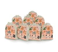 Peach And Green Bunches Pocket Cotton And Hemp with Drawstring 8 Pieces Reusable Gift Bags Jewelry Pouch for Wedding DIY Craft Party (4.9 X 6.7 Inch)