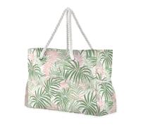 Peach and Green Palm Leaf Jungle Sandproof Big Tote Bag with side pocketes Tote Bag Large for Travel Gym Vacation