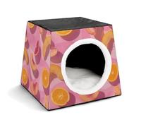 Peach and Orange Slices Cat Bed for Indoor Cats - Foldable Cat & Dog House with Removable Cozy Cushion, Waterproof Oxford Washable Pet House for Small Pets 13.8" X 13.8" X 11.8"