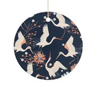 Peach and White Double-Sided Ceramic Christmas Ornaments - Round Hanging Mini Xmas Tree Decorations, Ideas for Farmers, Rustic Home Decor for Indoor Outdoor Tree Decor