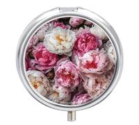 Peach and White Peonies Pill Box, 3 Compartment Small Pill Case Waterproof Travel Pill Organizer for Pocket Or Purse Portable Mini Medicine Tablet Vitamin Holder Pill Case