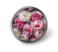 Peach And White Peonies Round Badge Cute Brooch Hats Jackets Decor Personalized Lapel Pin Clothing Jewelry Accessories for Wedding Party Gift