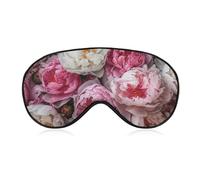 Peach and White Peonies Sleep Mask for Women Men Side Sleeper Eye Cover with Adjustable Strap Soft Breathable Blackout Mask Slip-Free Deep Sleeping Travel Essentials