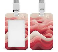 Peach and White Waves Sliding Id Badge Holder Heavy Duty Waterproof Badge Clip Plastic Key Card Work Holder Case Vertical Sleeve Pocket for Teacher Student