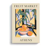 Peach Athens Fruit Market Exhibition Canvas Print | Gallery Wrapped 30mm Frame Wall Art | 30x20 inches | Ready to Hang | Modern Still Life Picture | Living Room Bedroom Lounge Office