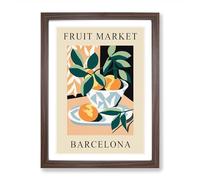 Peach Barcelona Fruit Market Exhibition Framed Print | A2 Walnut Framed Wall Art | Ready to Hang | Modern Food Picture | Living Room Bedroom Lounge Office