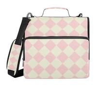 Peach Beige Checker 3 Rings Organizer Binder with Strap Multiple Pockets Zippered Portfolio for School/Office