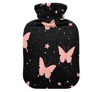 Peach Black Butterfly hot Water Bottle with Soft Cover, 2L hot compresses for The Body for Hand Feet Warmer,Hand Feet Warmer,Bolsa para cólicos menstruales