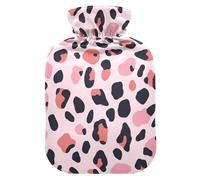 Peach Black Leopard hot-Water Bottle with Soft Cover, 1L Warm Water Bottle for Bed for Neck and Shoulder Pain Relief,Neck and Shoulder Pain Relief,Bolsa de agua Caliente para el Dolor