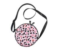 Peach Black Leopard Round Crossbody Camera Bag for Womens Practical with Adjustable Strap Shoulder Bag Date Canvas Messenger Purse