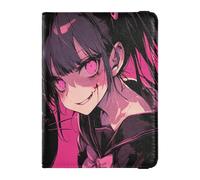 Peach Black Psycho Girl Leather Passport Holders for travel Travel Documents Organizer Protector Card Holder Passport Case for men Lightweight