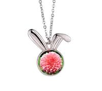 Peach blossom Beautiful Flowers Rabbit Necklace Pendant Bunny Animal Jewelry Gift