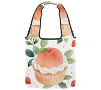 Peach Blossom Cupcake Reversible Canvas Shoulder Tote - Double-Sided Print, 12oz Cotton, 27cm Drop, Fold-Flat Bag for Travel, Shopping, Street Outings