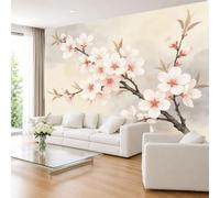 Peach Blossom Floral Photo Wallpaper Elegant Botanical Flowers 400×280cm Non-Woven Wallpaper Soft Watercolor Style Wall Decor for Living Room Bedroom Tv Background 400×280cm (WxH) (157×110Inch)