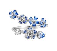 Peach Blossom Ring - Adjustable Rose Gold Open Ring, Cherry Blossom Jewelry Gift for Women (Blue)
