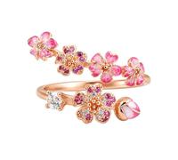 Peach Blossom Ring - Adjustable Rose Gold Open Ring, Cherry Blossom Jewelry Gift for Women (Pink)