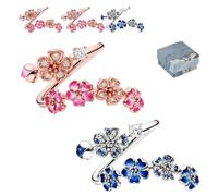 Peach Blossom Ring, Pink/Blue Flower Rings for Women Gemstone Everyday Trendy Bridal Bridesmaid, Adjustable Opening Zircon Fashion Delicate Petal Rings Gifts for Engagement/Birthday (2PCS-C)