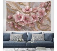 Peach Blossom Tapestry Wall Hanging Gold Leaf Marble Tapestries Large Decorative Cloth for Living Room, Bedroom & Dorm Wall Decor 200x150 cm, Pink