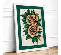 Peach Blossoms Botanical Framed Wall Art Print A2 (59.4×42cm) White, Wall Decor for Living Room, Bedroom, Office & Home, Ready to Hang, Art Gift