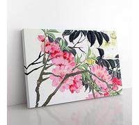Peach Blossoms By Zhao Zhiqian Asian Japanese Canvas Wall Art Print Ready to Hang, Framed Picture for Living Room Bedroom Home Office Décor, 60x40 cm (24x16 Inch)