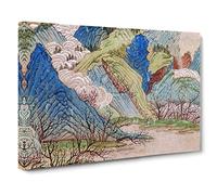 Peach Blossoms In The Spring By Qiu Ying Asian Japanese Canvas Wall Art Print Ready to Hang, Framed Picture for Living Room Bedroom Home Office Décor, 20x14 Inch (50x35 cm)