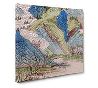 Peach Blossoms in the Spring by Qiu Ying Asian Japanese Canvas Wall Art Print Ready to Hang, Framed Picture for Living Room Bedroom Home Office Décor, 14x14 Inch (35x35 cm)